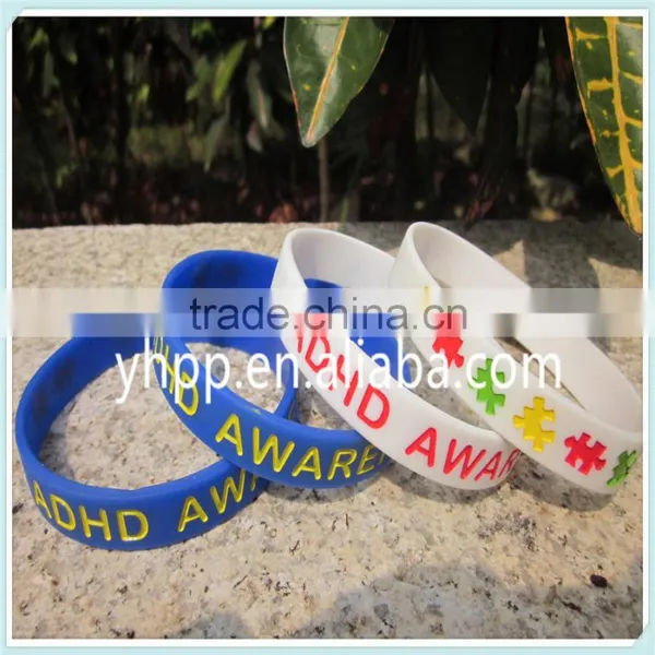 Custom ADHD Awareness Silicone Purple Blue&White Colours Wristband Bracelet photo-2