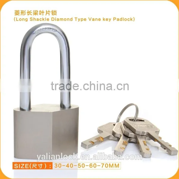 Yalian Best Price Long Shackle Diamond Type Iron Padlock With Vane Key