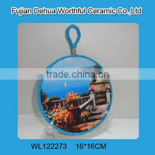 Round Ceramic Pot Holder With Blue Lifting Rope