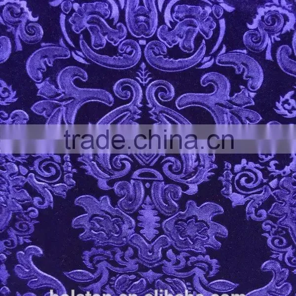 Dark Purple Polyester and Spandex Velvet Fabric 3D Emboss Religion Pattern photo-4