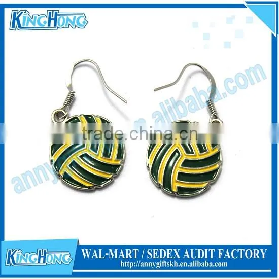 Custom Metal Fancy Pendant Pearl Earring With Volley Ball Design