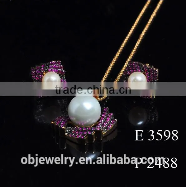 Fashion Dubai Gold Necklace Pendant With Earrings For Women/Pearls Earrings And Necklace photo-2