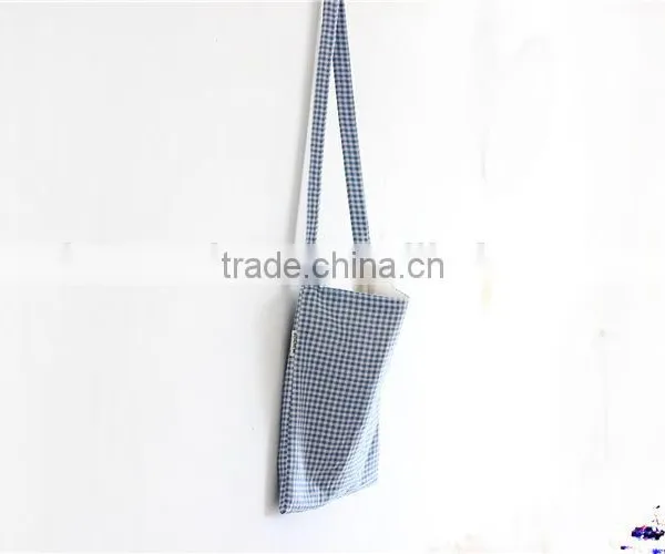 Blue Plaid Zipper Canvas Handbag,canvas Bag photo-3