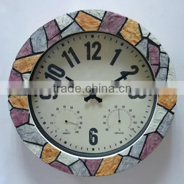 15 Inch Thermometer Hygrometer and Polyresin Mosaic Outdoor Clock photo-2