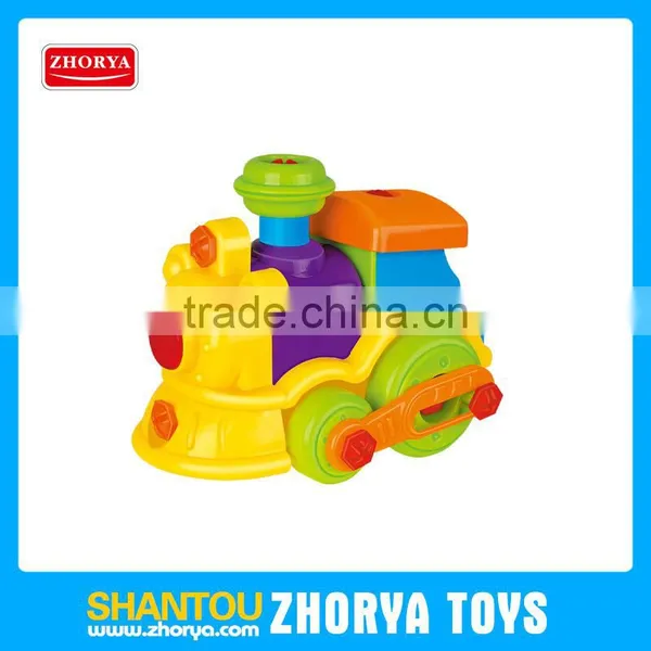 Cheap Educational Disassembly Toys and Assembly Cartoon Train Electric Locomotives With Light and Music for Kids