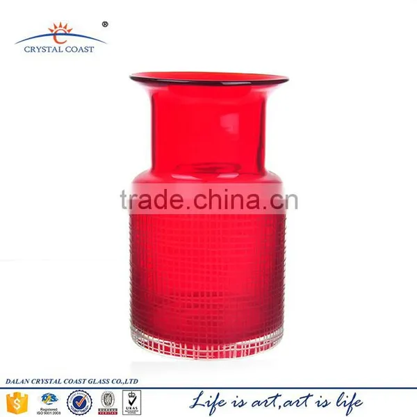 Red Stained Flower Shaped Handblown Colored Glass Vases photo-5