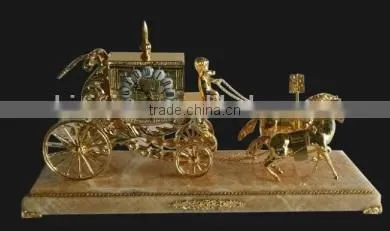 French-Empire-Style Horse Driving Marble Base Table Clock/Desk Clock, Gilded Ornate Bronze Table Clock photo-4