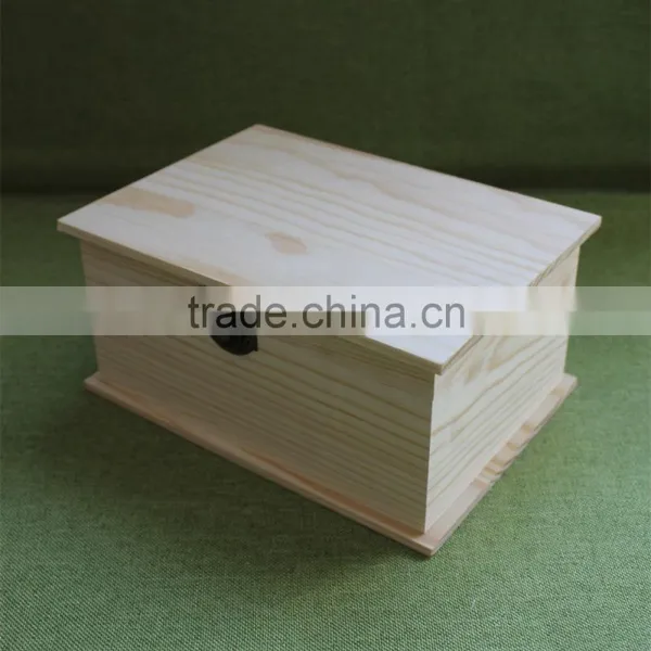 Chinese Stabilized plain wood keepsake box wood hope chest wooden storage memories box with book shape