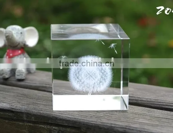 Desktop 3D k9 Crystal Glass Cube With Dandelion Figurines Inside For Souvenir Gifts photo-5