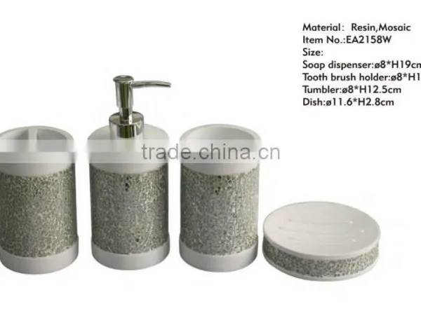 Mosaic White Resin Bathroom Accessory Set With Crackle Glass photo-2