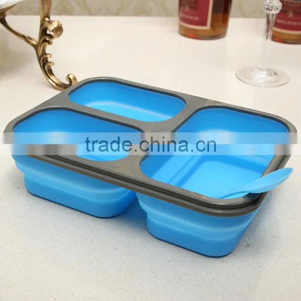 Collapsible Silicone Lunch Box With Serving Tool/square Shape Foldable Silicone Lunch Box photo-3