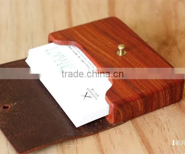 Leather Wooden Card Holder Flat Card Pocket PU Leather Credit Card Holder Wholesale photo-2