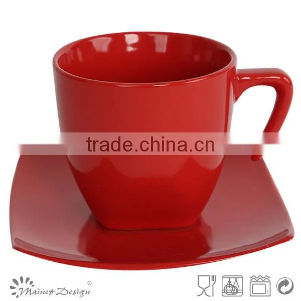 Color Glaze Square Saucer Ceramic Tea Cup and Saucer photo-3