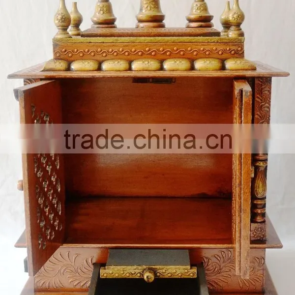 Hand Painted Copper Finish Wooden Temple With Gate photo-2