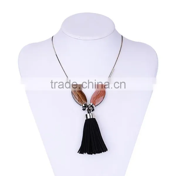 Wood Bead Chain Necklace Tassel Necklace Geometric Metal Beads Rings on Chain Necklace photo-5