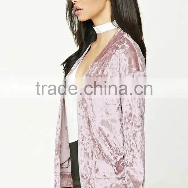 Wholesale Pink Fashion New Bomber Jackets Crushed Zip Up Front Sports Baseball Varsity Jackets Polyester Velvet Bomber Jacket photo-3