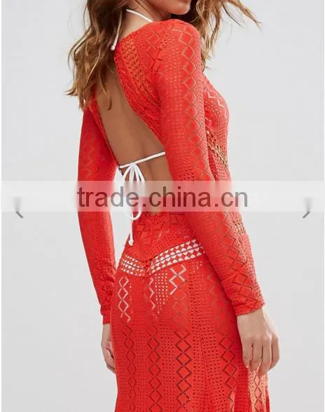 OEM Service Formal Dress Round Neck Sexy Back Open Tight Pencil Women's Lace Long Sleeve Evening Dress photo-5