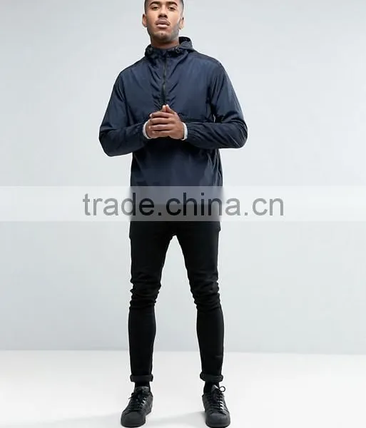Wholesale Custom Best Price High Quality New Design Navy Zip Front Drawstring Hood 100% Polyester Woven Casual Men Jacket photo-4