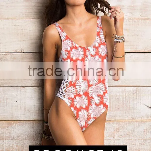 Ladies Print and Side Braid One-piece Swimwear