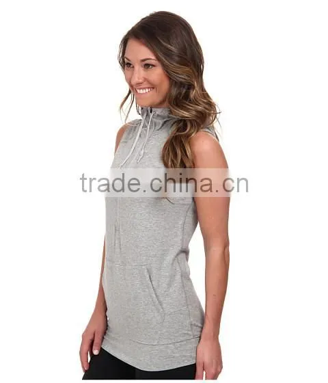 Women Vest Waistcoats With Hooded Sleeveless Half-zip Hoodie White and Gray Color photo-5