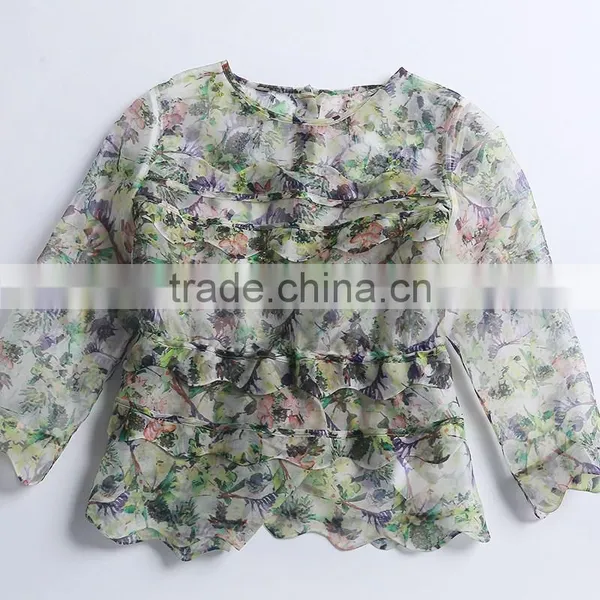 2015 HOYUGO Summer Organza Printed Sexy Blouses photo-3