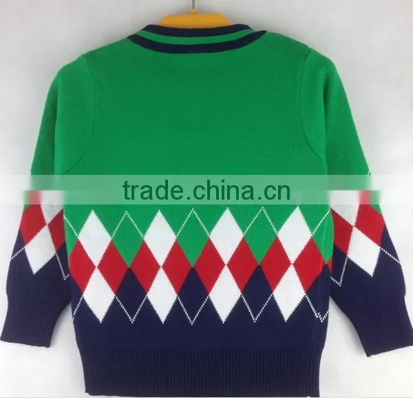 Custom Boys Kids V-neck Button-down Diamond Argle Cotton Cardigan Sweaters photo-3