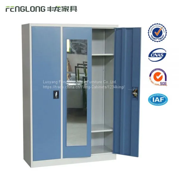 Bedroom Furniture 3 Door Metal Wardrobe With Mirror Locker Almirah Steel Storage Cabinet photo-3