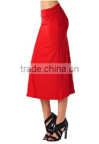 Hot Sales Women's High Stretch High Waisted Rayon Span Mid-Calf Maxi Skirt photo-4
