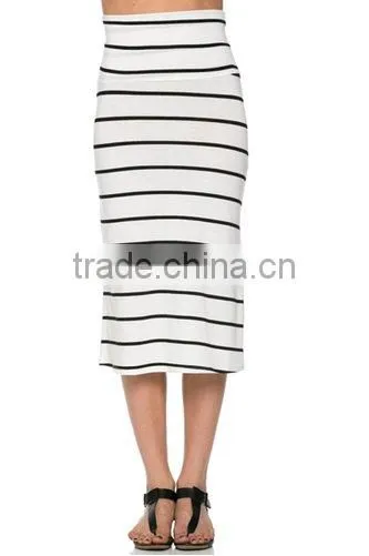 Wholesales Women's High Waisted A-Line Knit Stripe Midi Skirt photo-5