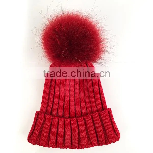 Myfur Red Raccoon Fur Bobble Warm Wholesale Knitting Beanie Hat photo-2