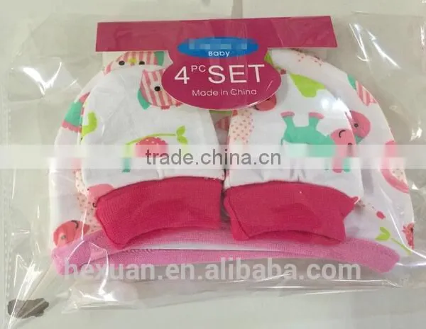 OEM or Stocked ,4pcs/set Newborn Baby Double Hat, 2 Pieces + Protective Gloves, 2 Pairs of Cotton, 4 Pcs Each Set photo-6