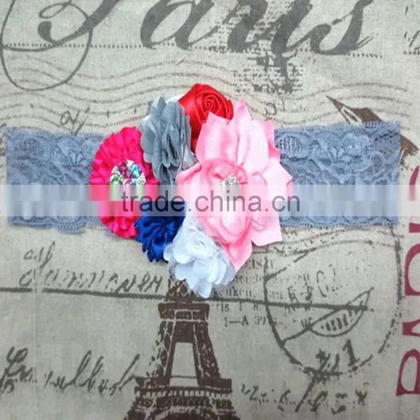 Wholesale Boutique Rosette Satin Newborn Baby Bridal Lace Headbands Handmade photo-2