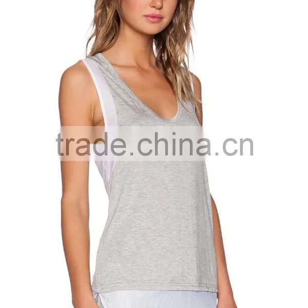 Contrast Mesh Trim Throughout Shirttail Tank Tops photo-2