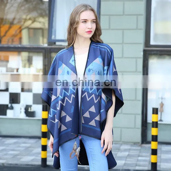 Womens Winter Stamp Cashmere Fringed Shawl Cloak photo-4