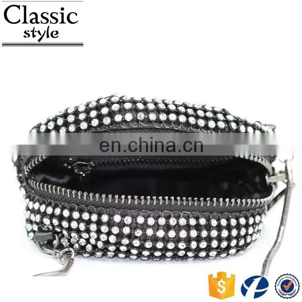CR More Than 80% Customer Repeat Order Shining Diamond Surface Long Chain Round Shaped Black Zipper New Fashion Mini Coin Purse photo-2