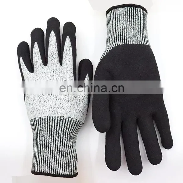 Nitrile Sandy Coated HPPE Knitted Gardening Protective Hand Cut Resistant Level 5 Work Safety Gloves photo-2