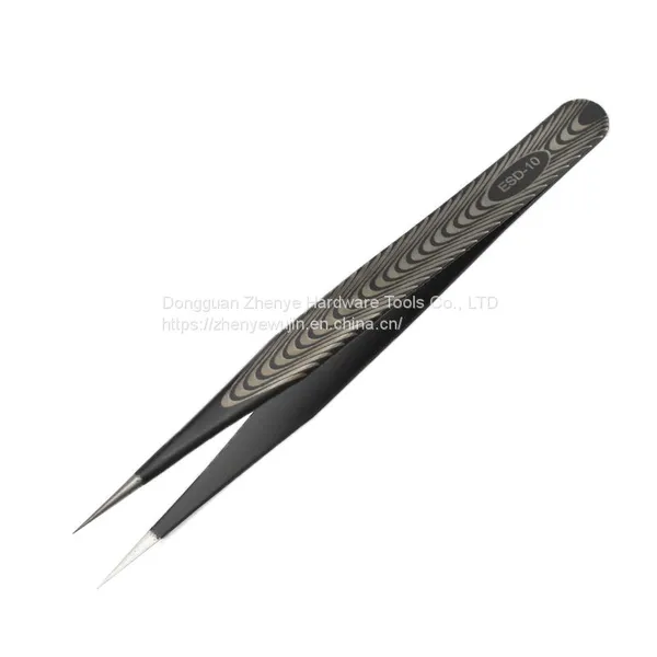 Anti Static High-grade Professional Precision Wear-resistant Eyelash Grafting Tweezers Planting Eyelash Clip Black Straight Elbow ESD-10 Textured Tweezers photo-2