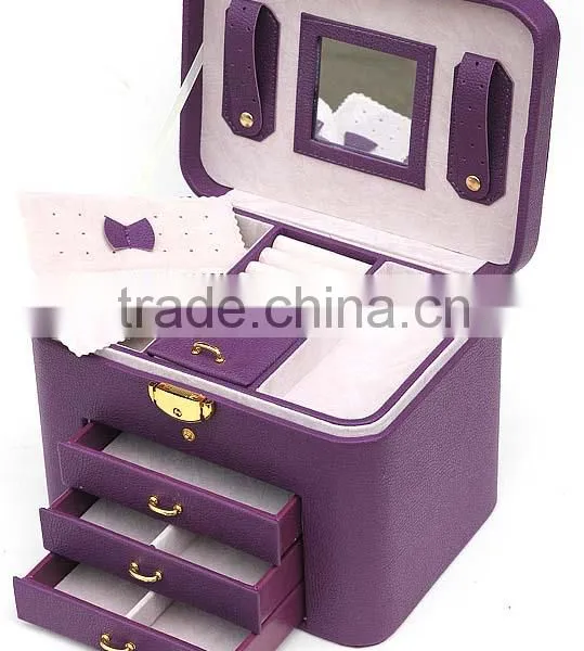 Faux Leather Jewelry Box Jewelry Storage Case With Mirro and Drawers photo-2