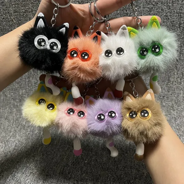 Star Eye Cat Pom Pom Keychain