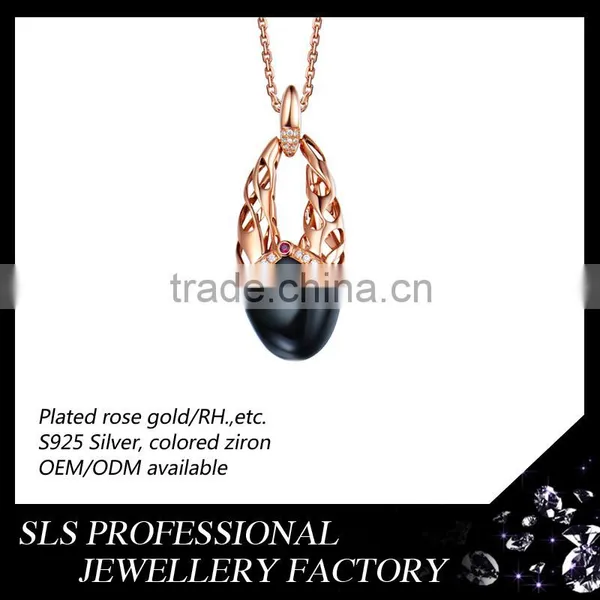 2015 Fashion Perfect Design 925 Stering Silver Rose Gold Plated Black Zirconia Micro Pave Luxury Jewelry Set for Women photo-2