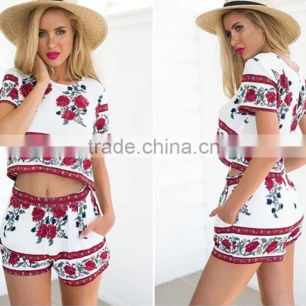 2016 Walson New Designer Fanshion Dress Women Summer Boho Beach Wear 2 Pcs Set Crop Top & Pants photo-2