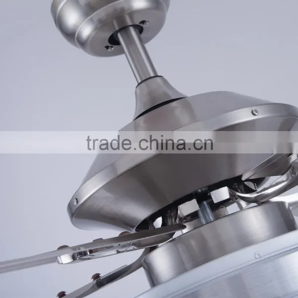 Brushed Nickel Retractable Ceiling Fan With Wood Blades photo-5