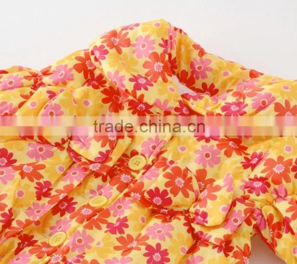 Japanese Wholesale Products High Quality Cute Infant Girl Winter Clothes Flower Pattern Shirring Jacket photo-4