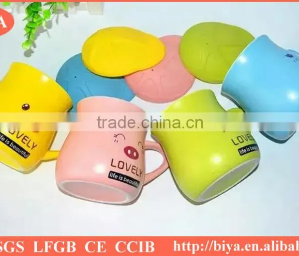 Mug Silicone Lid Ceramic Cup With Decal Printing Coffee Mug With Silicone Lid and Handles Cheap Mug photo-2