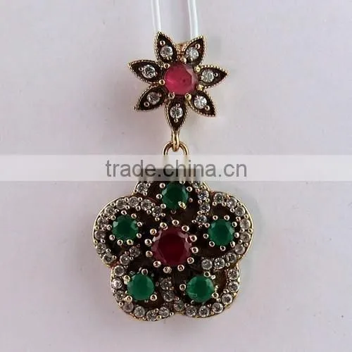 White CZ Green Onyx Red Onyx Pendant, Silver Jewellery India, 925 Silver Jewellery photo-6
