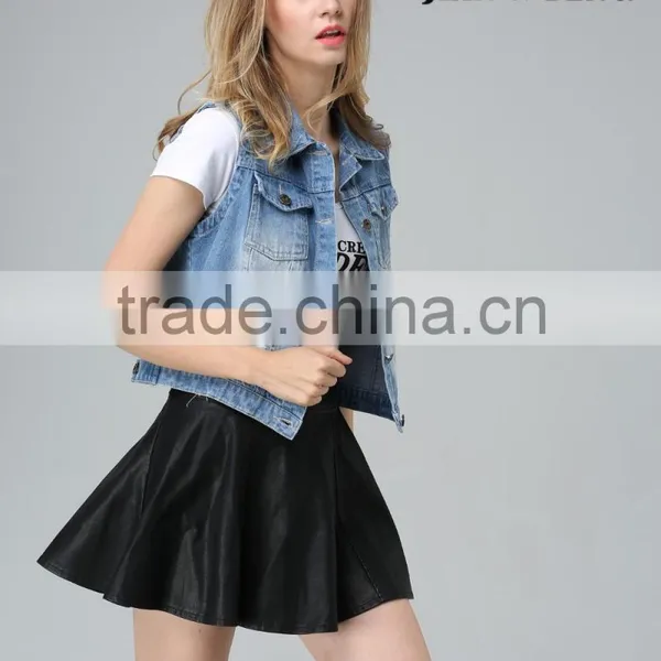 Wholesale OEM ODM Bulk Factory Women Fashion Retro Joker Sleeveless Denim Vest Jacket Vest photo-3