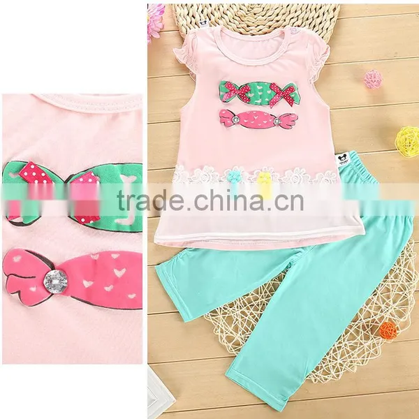 2016 Baby Girl Summer Set Chest Applique Girls Boutique Clothing Sets Children's Clothing Sets for Girls photo-3