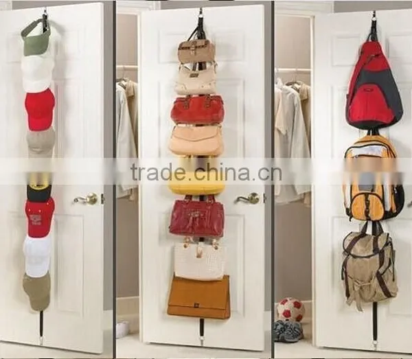 2 x Over Door Straps Hanger Adjustable Hat Bag Coat Rack Organizer 8 Hooks