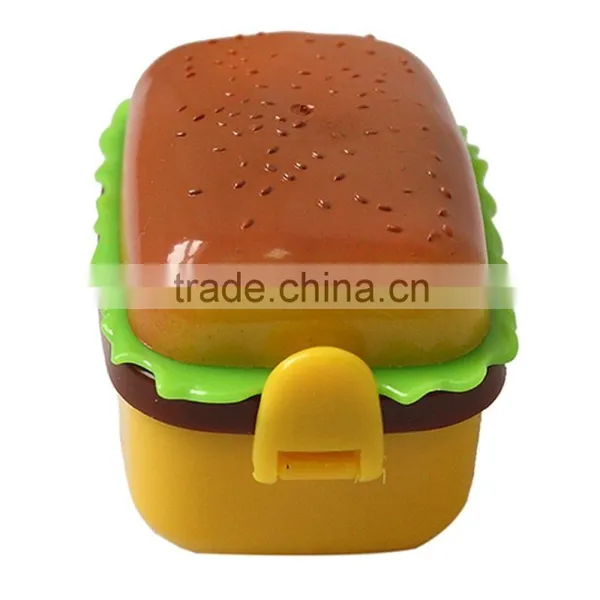 Hot Sale Two Hole Creative Cute Fashion Hamburger Shaped Plastic Pencil Sharpener With 2 Erasers Novelty Children Study Tools photo-4
