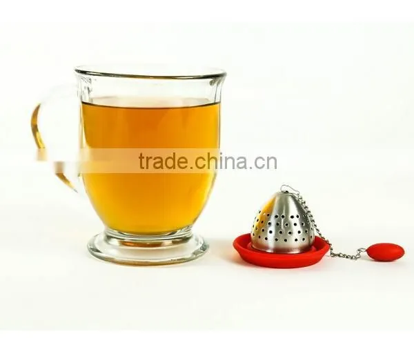 TD-072-Cute Loose Leaf Stainless Steel Tea Infuser With Silicone Drip Tray- Burgundy Red Color photo-5